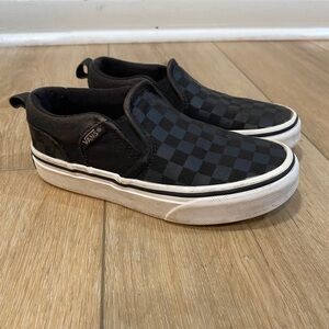 Vans Black and Checkered Slip-On Sneakers- Size 12 Toddler Boy’s